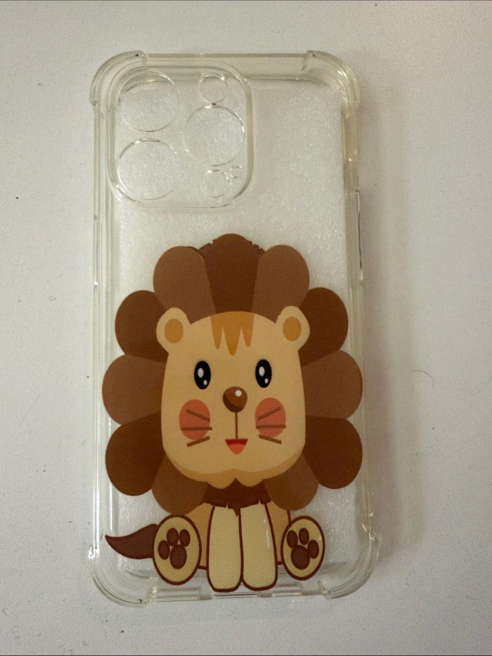 Cute Cartoon Lion Clear iPhone 14 Pro Case - Brown & Tan